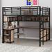 Mason & Marbles Achille Metal Loft Bed w/ Bookcase, Desk, & Cabinet Metal in Black | 70.1 H x 56 W x 77.2 D in | Wayfair