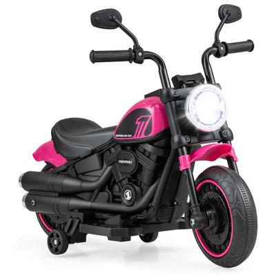 Costway Kids Electric Motorcycle with Training Wheels and LED Headlights-Pink