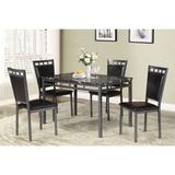 5-pc Dining Table and Chair Set, Espresso Faux Marble Table w/ 4 PU Upholstered Dining Chairs for Breakfast Nook Small Spaces