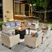 HOOOWOOO Outdoor Patio 9-piece Wicker Rattan Furniture Set with Fire Pit Table