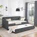 Twin Size Daybed with Twin Size Trundle Upholstered Tufted Sofa Bed, Waved Shape Arms