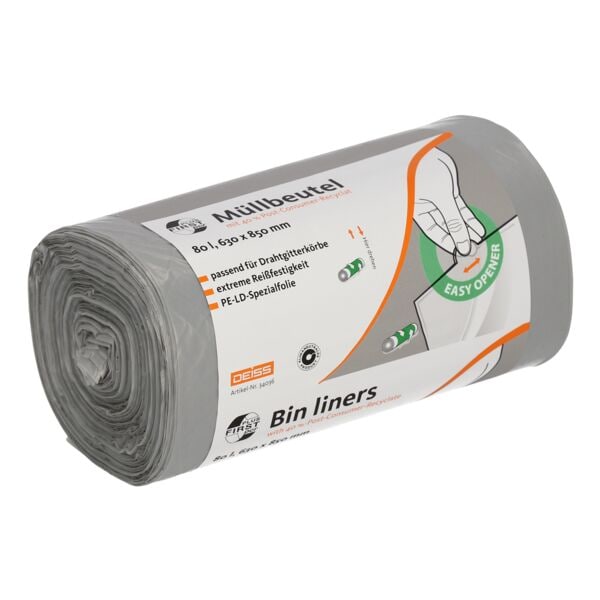 Deiss 50 Müllbeutel aus Recyclingmaterial »FIRST PLUS pcr ®« 80 Liter grau grau, 63x85 cm