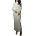 Womens Spring Autumn Long Dress Solid Color Long Sleeve Half High Neck Ruched Tie Up Dress