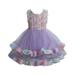 safuny Girls s Party Wedding Dress Clearance Floral Lace Splicing Lovely Sleeveless Comfy Fit Round Neck Mesh Tiered Ruffle Hem Vintage Princess Dress Holiday Purple 2-10T