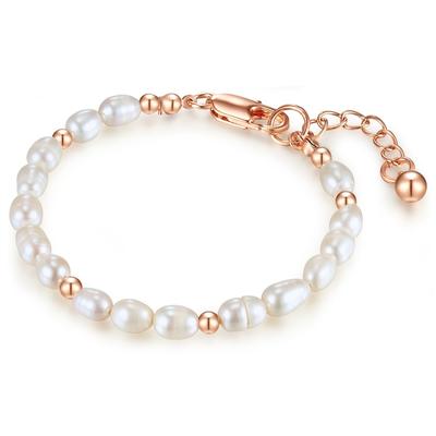 Lulu & Jane Perlen-Armband Messing Süßwasser-Zuchtperle in Roségold 19,5 cm Basislänge + 5,0 Verlängerung Damen Image