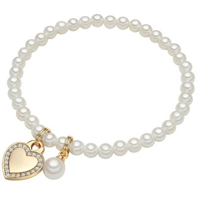Lulu & Jane Perlen-Armband Herz Messing Zirkonia Muschelkernperle in Gelbgold 19,0 cm Damen Image