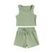 IZhansean Toddler Baby Girls Summer Outfits Solid Color Sleeveless Rib Knit Tank Tops Elastic Waist Shorts 2Pcs Clothes Bean Green 3-4 Years