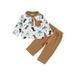 Toddler Boys Fall Outfits Dinosaur Print Pocket Tops and Long Pants