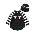 Baby 2Pcs Halloween Outfits Cat Face Print Romper with Beanie Hat Set