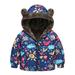 ASFGIMUJ Jackets For Girls Kids Coat Winter Baby Jacket Hooded Cartoon Cute Prints Outwear Zipper Windproof Warm Thick Coat Jacket Toddler Coats For Girls Dark Blue 4 Years-5 Years