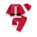 TheFound Toddler Girls Boys Christmas Outfits Tops Long Pants Santa Hat Set