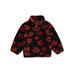 Suanret Toddler Kids Girls Plush Jacket Print Zipper Stand Collar Long Sleeve Coat Winter Warm Outerwear Black 3-4 Years