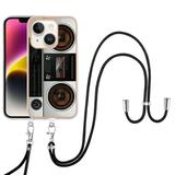 for iPhone 15 Plus Crossbody Strap Phone Case Anti-Fall Pattern Clear Design Transparent Soft & Flexible TPU Drop and Shockproof Protective Cover with Adjustable Nylon Neck Strap Retro Radio