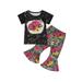 AMILIEe Toddler Girl 2Pcs Western Outfits Hat/Cowboy T-Shirt + Bell Bottoms