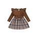 Christmas Toddler Baby Girl Bowknot Casual Plaid Print Skirt Knit Princess A-Line Long Sleeves Pullover Dress Fall Winter Clothes