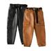 Esaierr Kids Toddler Girls Leather Jogger Pants High Waisted Trendy Baggy Leather Cargo Pants 2-7Y Baby Leather Sweatpants Casual Pants