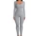 Women Jumpsuits Solid Color Square Neck Long Sleeve Long Rompers Spring Autumn Skinny One-Piece