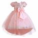 AherBiu Girls Princess Sequin Party Dress Short Sleeve Bow Waist Mesh Tiered Ruffle Bubble Dresses