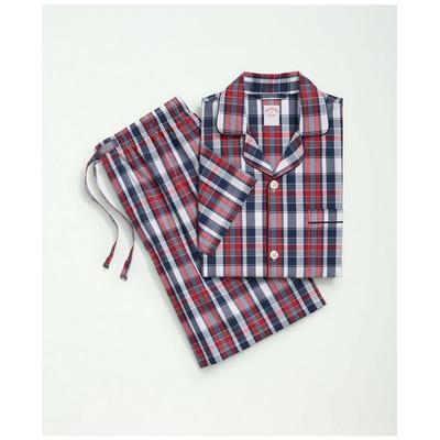 Brooks Brothers Men's Cotton Poplin Madras Pattern Short Pajamas | Red/Navy | Size XS