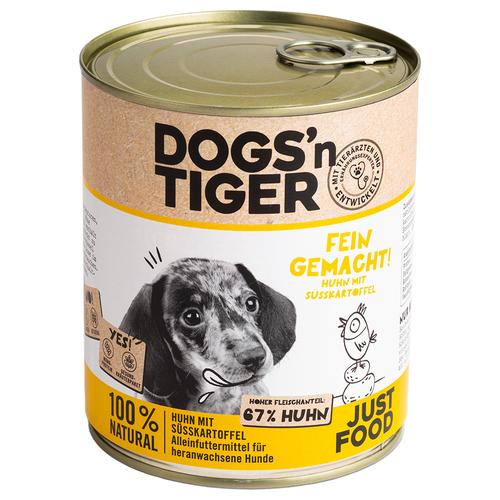 12x 800g Dogs'n Tiger Junior Huhn & Süßkartoffel Hundefutter nass