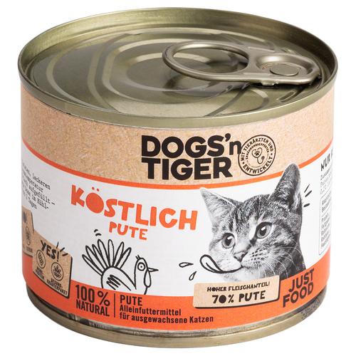 6x200g Dogs'n Tiger Adult Cat Köstlich Pute Katzenfutter nass