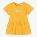 Chloé Girls Yellow Cotton Frill Sleeve Dress