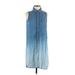 BeachLunchLounge Casual Dress - Shift Collared Sleeveless: Blue Ombre Dresses - Women's Size Small