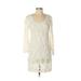 French Connection Casual Dress - Shift Scoop Neck 3/4 sleeves: White Solid Dresses - Women's Size 2