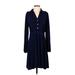 NY Collection Casual Dress - Shirtdress Collared Long sleeves: Blue Print Dresses - Women's Size Small