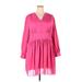 Shein Casual Dress - A-Line V Neck Long sleeves: Pink Print Dresses - Women's Size 4X