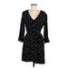 Sanctuary Casual Dress - Mini Plunge 3/4 sleeves: Black Polka Dots Dresses - Women's Size Medium