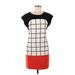 C. Luce Casual Dress - Mini Scoop Neck Short sleeves: Black Grid Dresses - Women's Size Medium