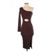 Shein Cocktail Dress - Midi One Shoulder Sleeveless: Brown Solid Dresses - Women's Size 2