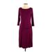 Talbots Casual Dress - DropWaist Scoop Neck 3/4 sleeves: Burgundy Print Dresses - Women's Size Small