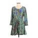 Attitude Casual Dress - A-Line Scoop Neck 3/4 sleeves: Green Print Dresses - Women's Size Small