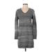 Max Studio Casual Dress - Sweater Dress V Neck Long sleeves: Gray Color Block Dresses - Women's Size X-Small