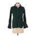Tommy Hilfiger Long Sleeve Button Down Shirt: Green Plaid Tops - Women's Size Small