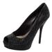 Gucci Shoes | Gucci Black Satin Crystal Peep Toe Platform Pumps Size 38 | Color: Black | Size: 38