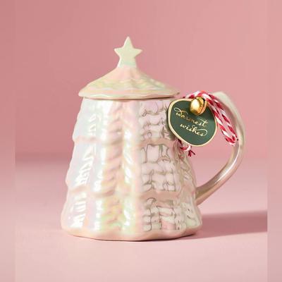 Anthropologie Holiday | Merry Tree Christmas Lidded Mug | Color: Cream | Size: Os