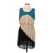 Aryn K. Casual Dress - Mini Scoop Neck Sleeveless: Teal Color Block Dresses - Women's Size Medium