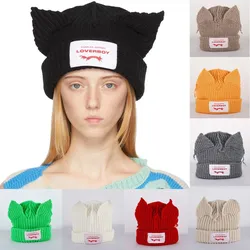 Loverboy-Bonnet en tricot à oreilles de chat bonnet en laine chaud oreille de over bonnet à