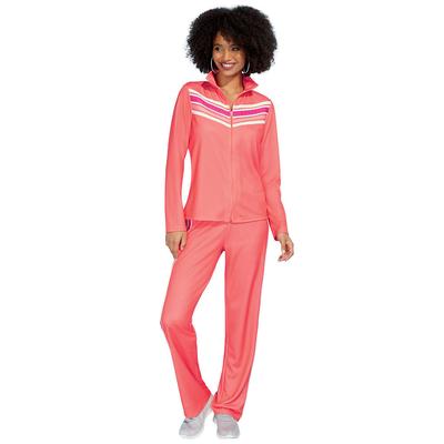 Vevo Active Women's Striped Track Set (Size 3X) Coral Heat, Polyester
