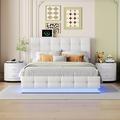 House of Hampton® 3-Pieces Bedroom Sets, Queen Size Upholstered Bed w/ LED Lights in, Queen Upholstered in White | 44 H x 64.9 W x 83 D in | Wayfair