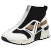 Schlupfboots RIEKER, Damen, Gr. 42, schwarz-weiß (sanftes weiß, schwarz), Lederimitat, Textil, casual, Schuhe, Keilabsatz, Sneaker, High Top-Sneaker mit modischen Ziernähten