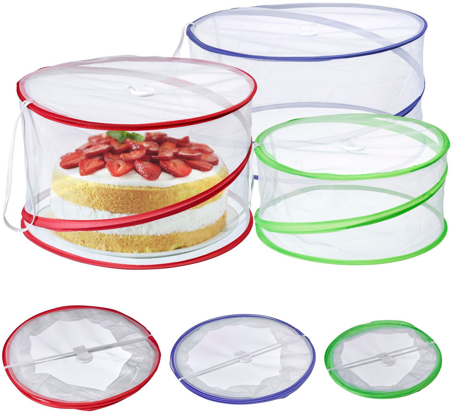 Frischhaltedeckel WESTMARK "Hoody", bunt (rot, blau, grün,), B:39cm H:0,8cm L:39cm, Kunststoff, Stahl, Deckel, sort. ø 39, 34 + 30 cm, ideal für Camping, Picknick und Garten Image