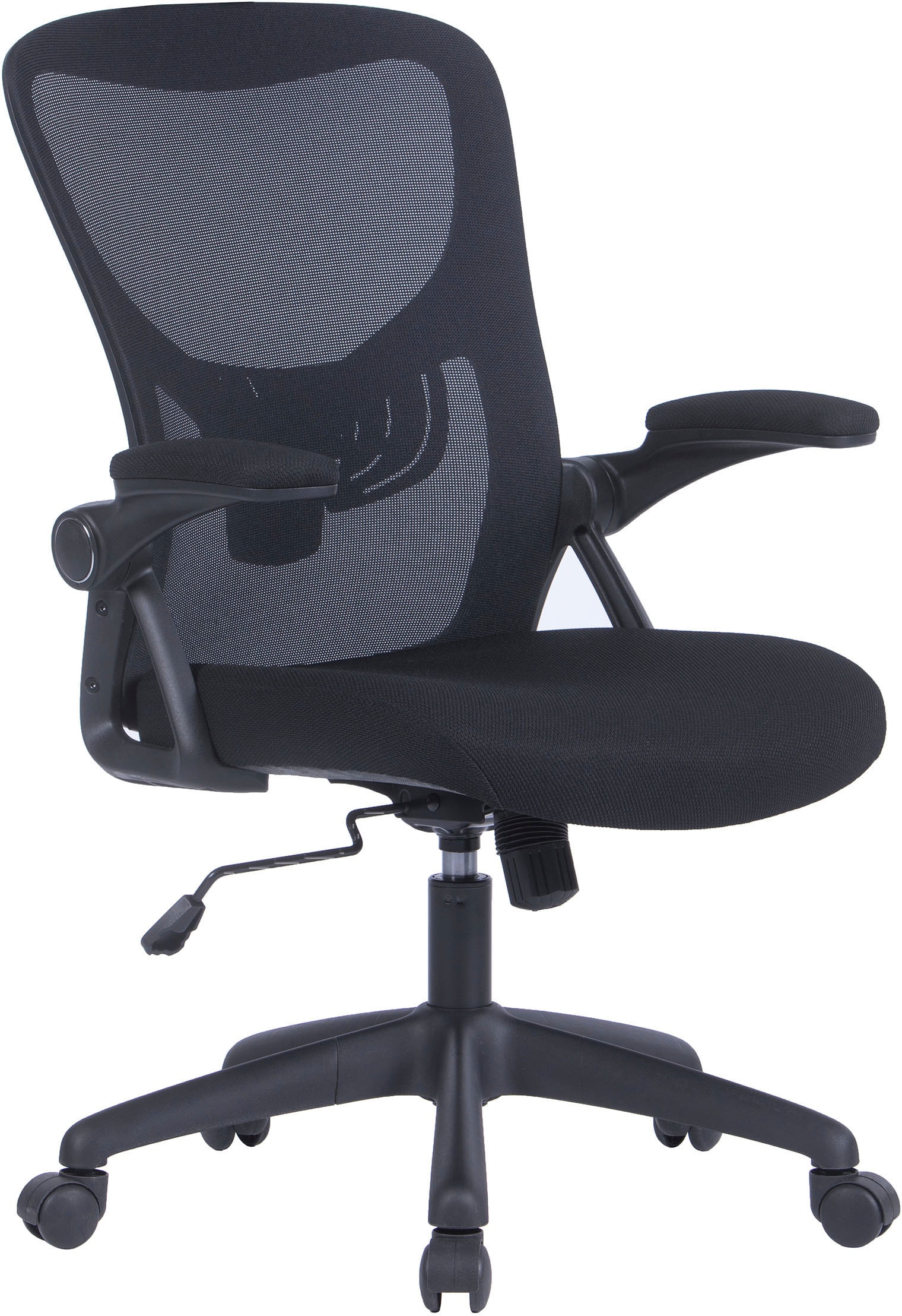 Drehstuhl BYLIVING "Flex", schwarz (schwarz, schwarz), B:62cm H:103cm T:58,5cm, Kunststoff, Polyester, Stühle, Drehstuhl, moderner Bürostuhl mit vielen Einstellungsmöglichkeiten