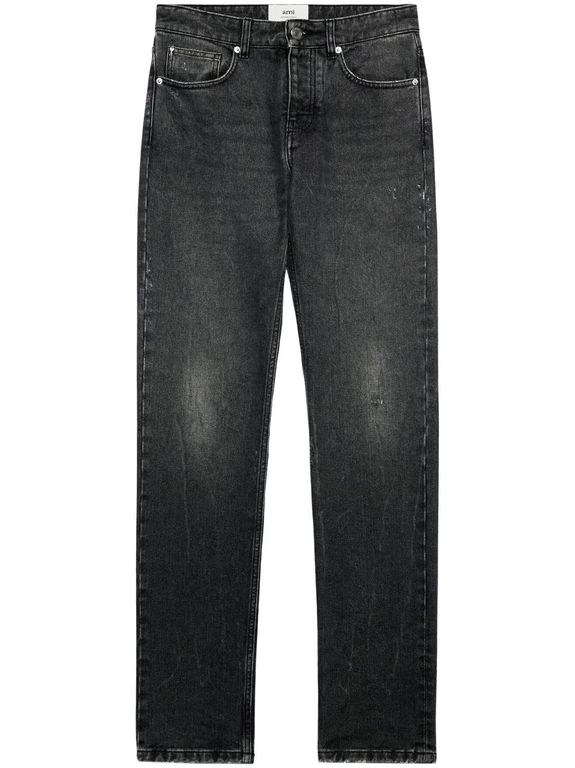 Logo-Patch Straight-Leg Jeans - Gray - AMI Jeans