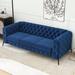 Mercer41 Taniyia Modern 3 Seater Sofa Couch w/ Button Tufted Back Velvet, Metal in Blue | 29 H x 85.5 W x 33.5 D in | Wayfair