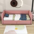 Latitude Run® Hudnell Twin Size Corduroy Daybed w/ Two Drawers Upholstered/Corduroy in Pink | 29 H x 43 W x 79 D in | Wayfair