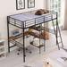 Twin Size Metal Loft Bed and Built-in Desk and Shelves, Twin Size Loft Bedframe with Ladder and Guardrails for Kids Teens